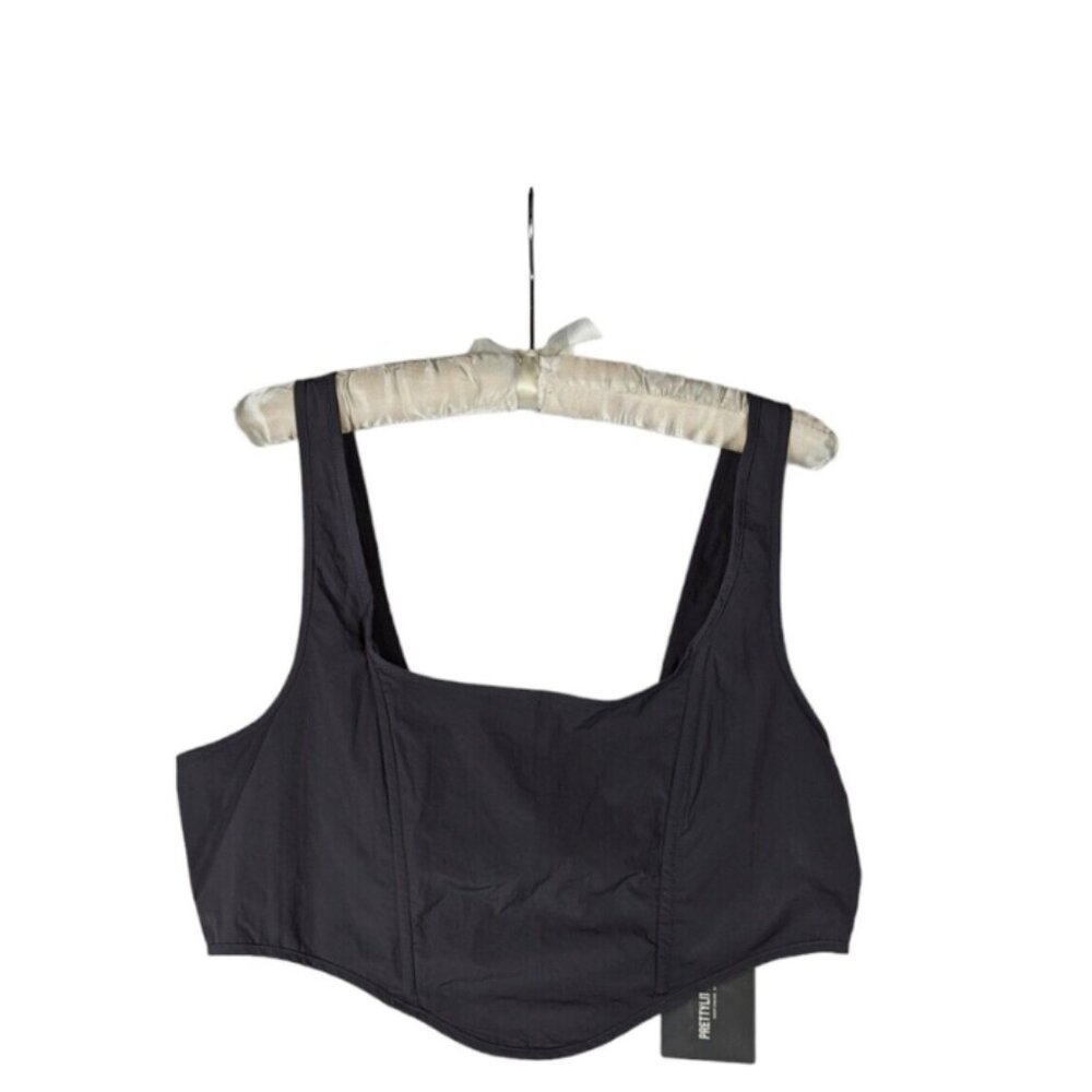 NWT Pretty Little Thing Crop Top 12 Gray Square Neck Zipper Back Night Out